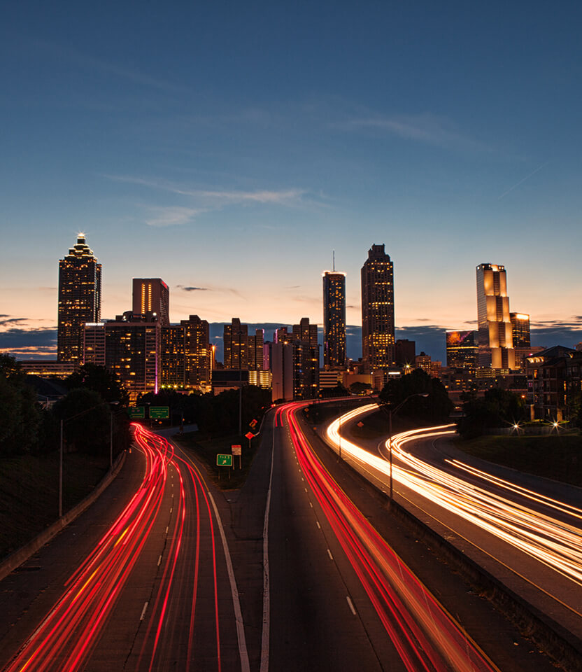Timelapse long exposure photo of the Atlanta skyline